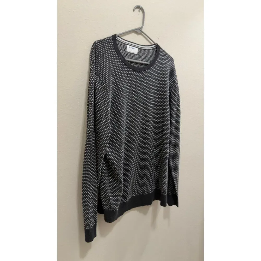 Old Navy Men's Black White Micro Pattern Knit Crewneck Sweater XL